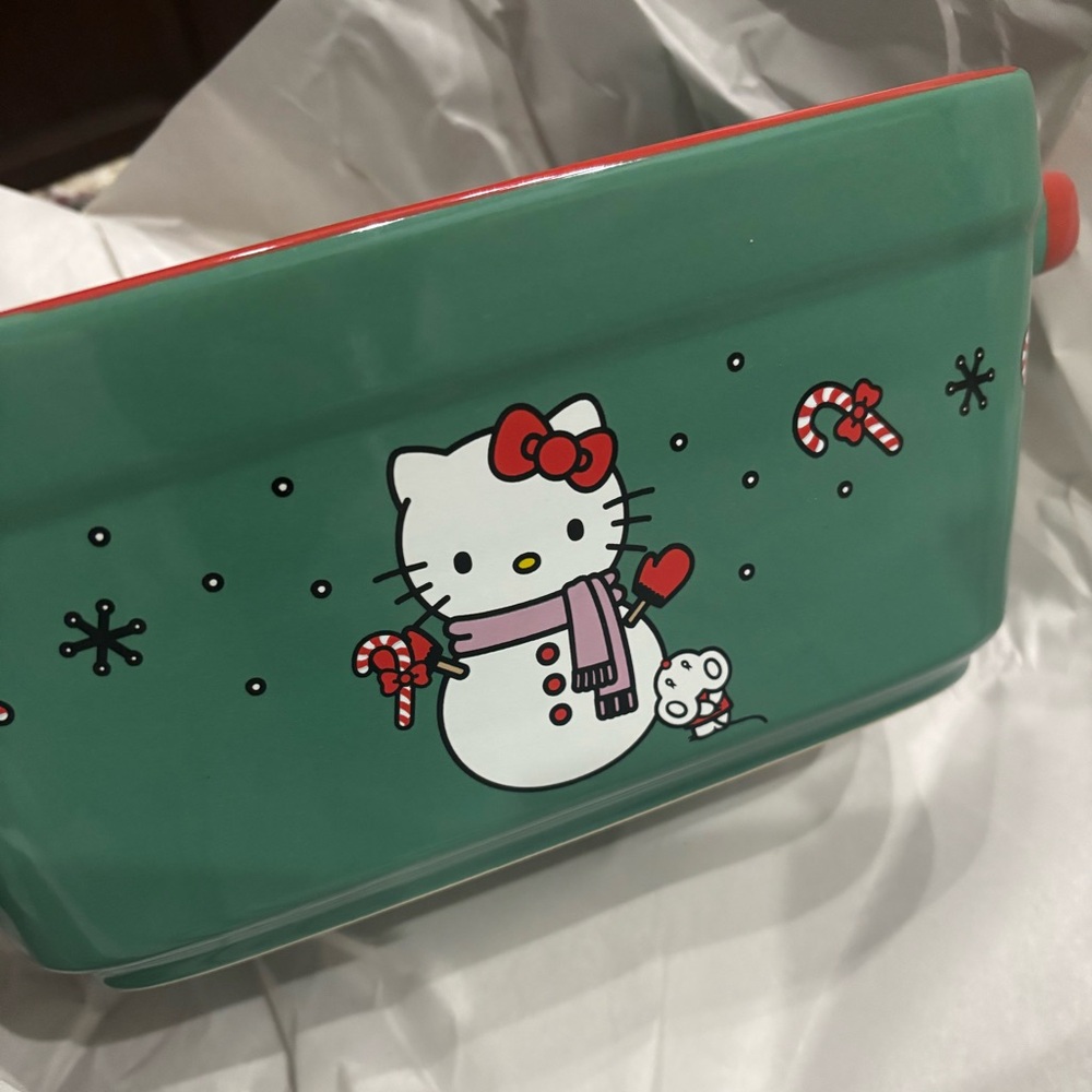 NEW - Hello Kitty Snowman Christmas Ceramic Loaf Pan Baking Dish Holiday 9” - Picture 3 of 8